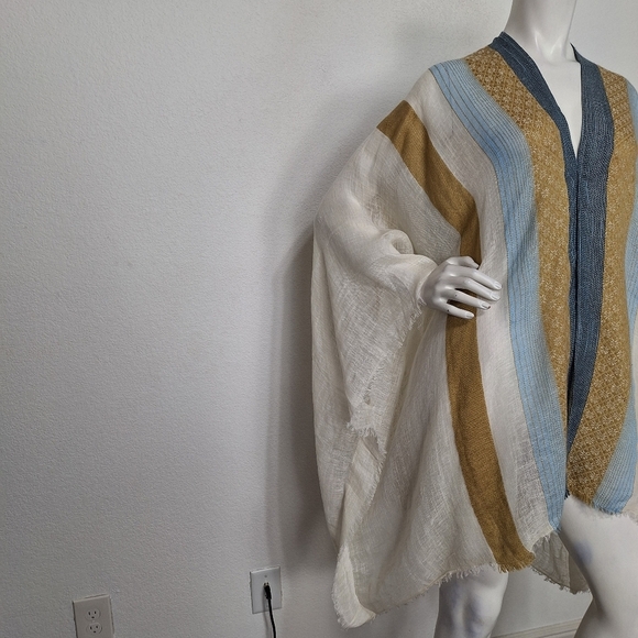 World Market "NEW" Multicolor Linen Blend Coastal Bohemian Poncho One Size - Picture 4 of 13